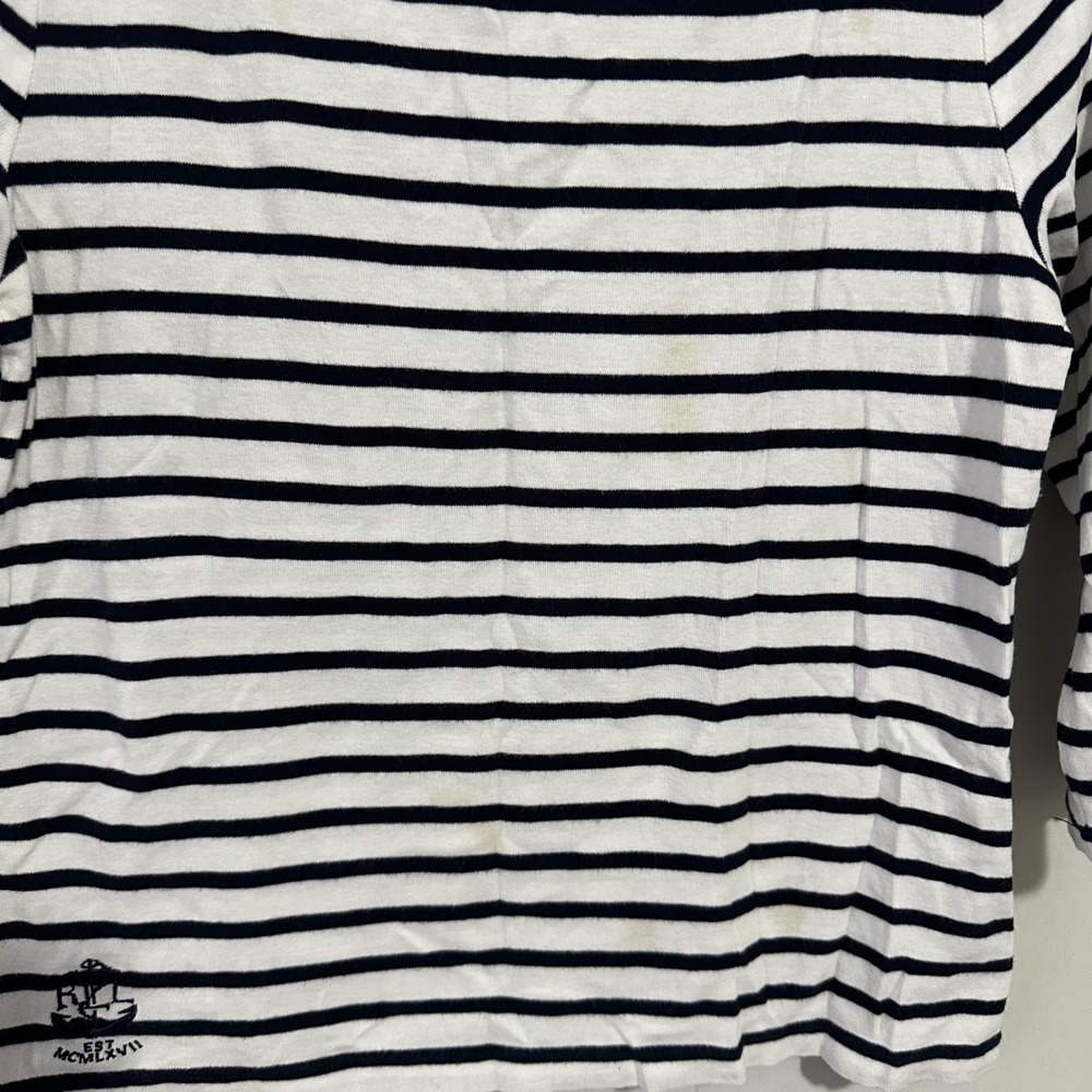 Lauren Ralph Lauren Striped Boat Neck Top Navy White Anchor Logo Small - Picture 5 of 9